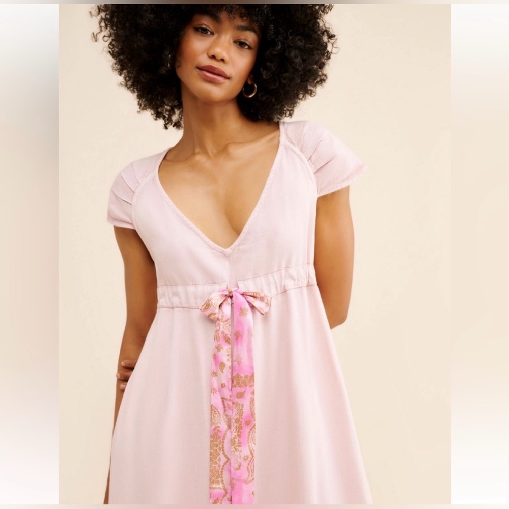 Free People Roucha Denim Maxi Dress In Pale Mauve Size XS - Picture 4 of 16